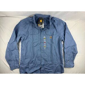 NWT Carhartt FRS160 Blue Flame Resistant Twill Work Shirt Mens L